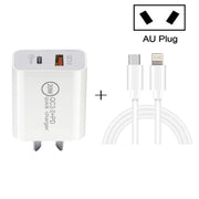 TCS-20WACA 20W PD Type-C + QC 3.0 USB Interface Fast Charging Travel Charger with USB-C / Type-C to 8 Pin Fast Charge Data Cable AU Plug