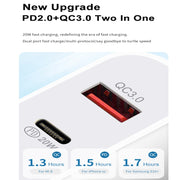 TCS-20WACA 20W PD Type-C + QC 3.0 USB Interface Fast Charging Travel Charger with USB-C / Type-C to 8 Pin Fast Charge Data Cable AU Plug
