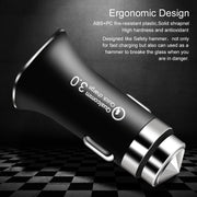 LZ-328 Safety Hammer Type QC3.0 USB  Fast Charging Car Charger(White)