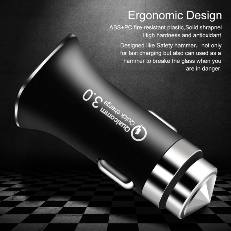 LZ-328 Safety Hammer Type QC3.0 USB  Fast Charging Car Charger(White)