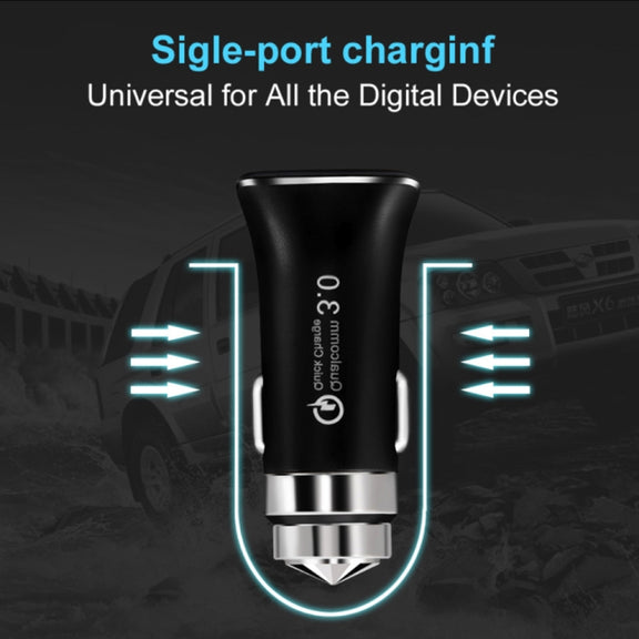 LZ-328 Safety Hammer Type QC3.0 USB  Fast Charging Car Charger(Black)