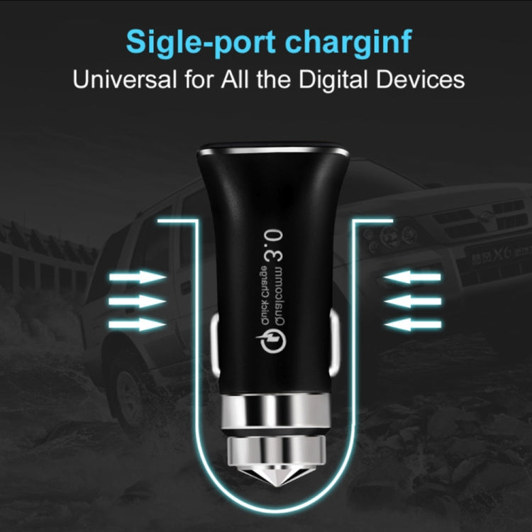 LZ-328 Safety Hammer Type QC3.0 USB  Fast Charging Car Charger(Black)