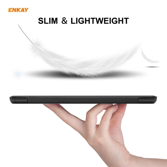 ENKAY PU Leather + Plastic Case with Three-folding Holder for Samsung Galaxy Tab A7 Lite T220 / T225(Black)