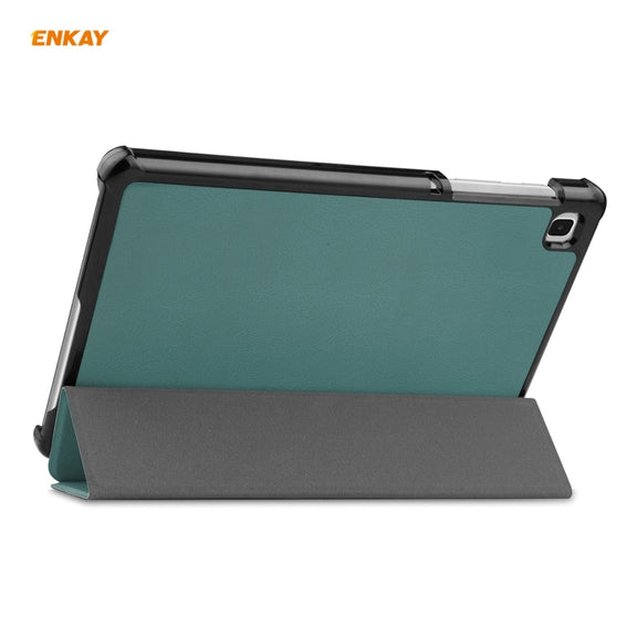 ENKAY PU Leather + Plastic Case with Three-folding Holder for Samsung Galaxy Tab A7 Lite T220 / T225(Green)