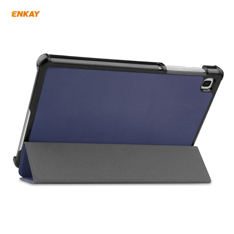 ENKAY PU Leather + Plastic Case with Three-folding Holder for Samsung Galaxy Tab A7 Lite T220 / T225(Dark Blue)