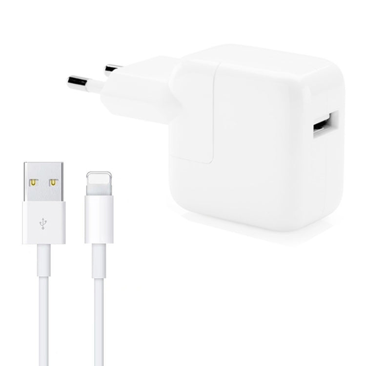 12W USB Charger + USB to 8 Pin Data Cable for iPad / iPhone / iPod Series, EU Plug - USB Charger by PMC TechLife | Online Shopping South Africa | PMC TechLife | Buy Now Pay Later Mobicred