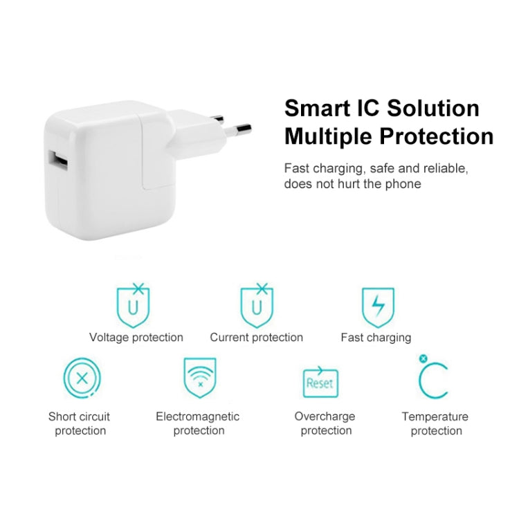 12W USB Charger + USB to 8 Pin Data Cable for iPad / iPhone / iPod Series, EU Plug - USB Charger by PMC TechLife | Online Shopping South Africa | PMC TechLife | Buy Now Pay Later Mobicred