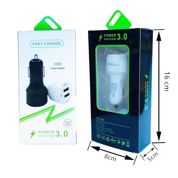TE-092 36W Dual QC3.0 USB Fast Car Charger(Black)