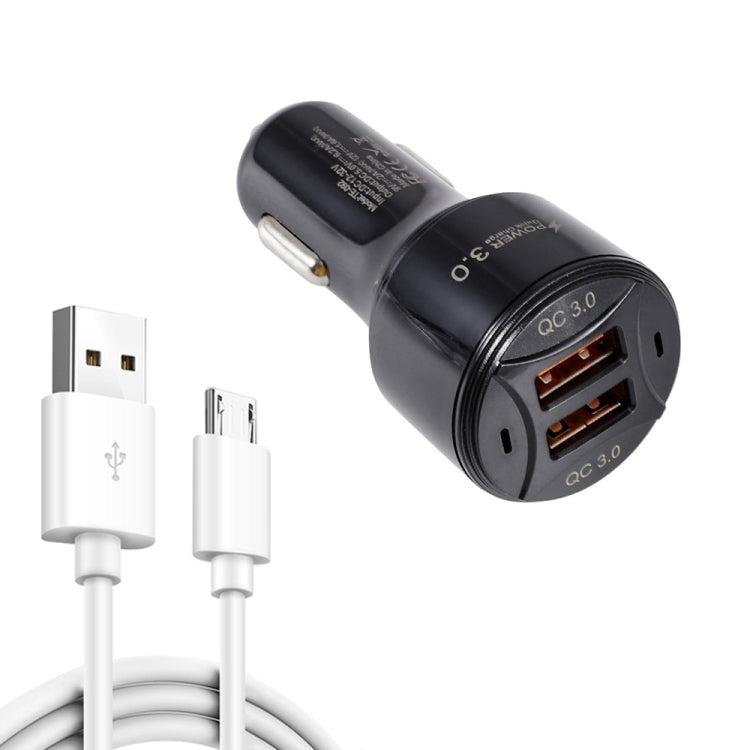TE-092 36W Dual QC3.0 USB Fast Car Charger + USB to Micro USB Data Cable Set(Black) - Car Charger by PMC TechLife | Online Shopping South Africa | PMC TechLife