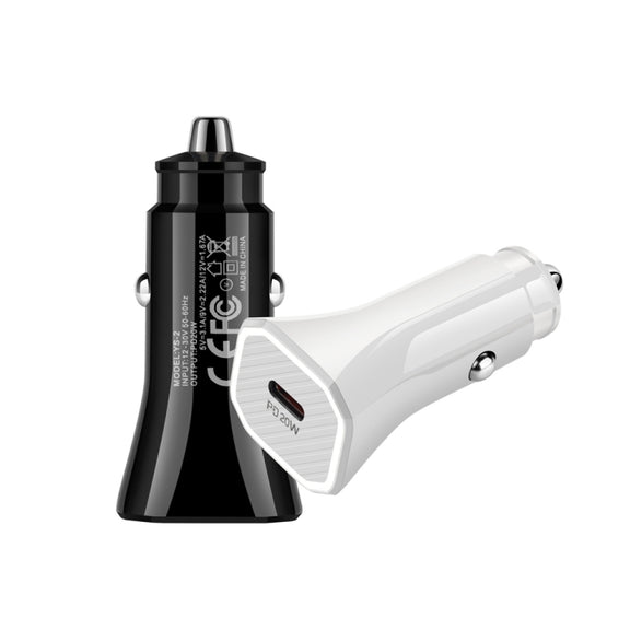 YS-2 PD 20W USB-C / Type-C Interface Car Fast Charger for iPhone Series / iPad Series(White)