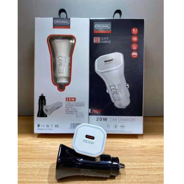 YS-2 PD 20W USB-C / Type-C Interface Car Fast Charger for iPhone Series / iPad Series(White)