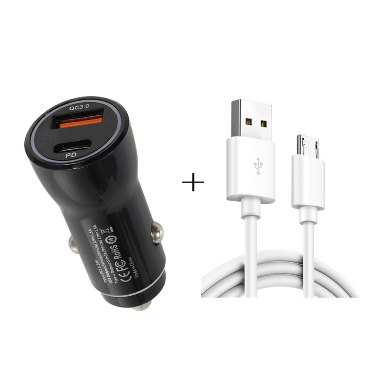 P21 Portable PD 20W + QC3.0 18W Dual Ports Fast Car Charger with USB to Micro USB Cable Kit(Black) - Car Charger by PMC TechLife | Online Shopping South Africa | PMC TechLife
