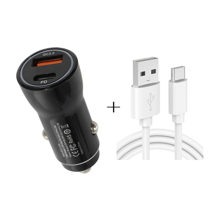 P21 Portable PD 20W + QC3.0 18W Dual Ports Fast Car Charger with USB to Type-C Cable Kit(Black) - Car Charger by PMC TechLife | Online Shopping South Africa | PMC TechLife