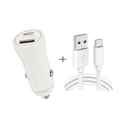 P21 Portable PD 20W + QC3.0 18W Dual Ports Fast Car Charger with USB to Type-C Cable Kit(White)