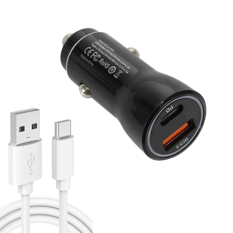 P21 Portable PD 20W + QC3.0 18W Dual Ports Fast Car Charger with USB to Type-C Cable Kit(White)