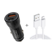 P21 PD 20W USB-C / Type-C + QC3.0 18W USB Fast Car Charger with USB to 8 Pin Data Cable Set(Black)