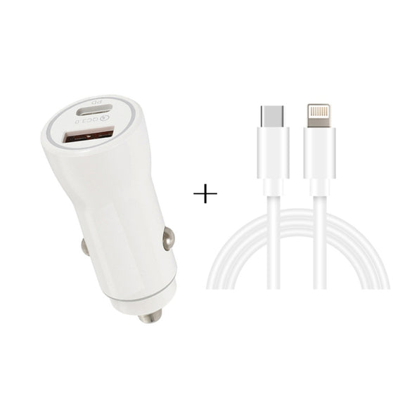 P21 PD 20W USB-C / Type-C + QC3.0 18W USB Fast Car Charger with USB-C / Type-C to 8 Pin Data Cable Set(White)