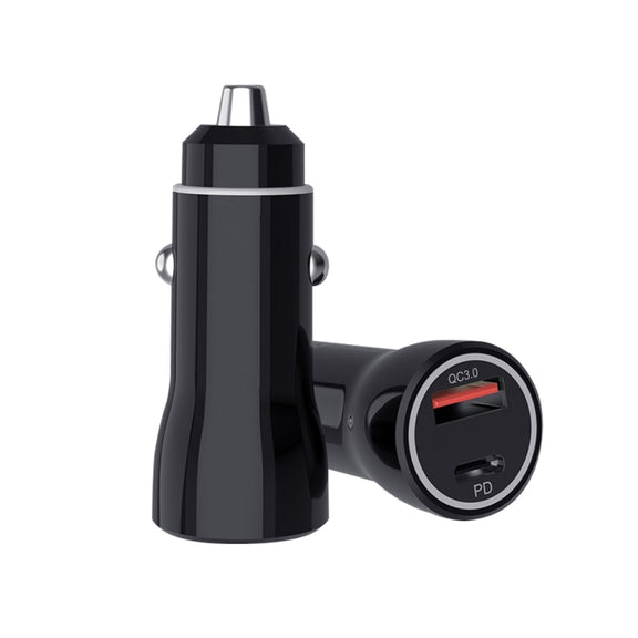 P21 PD 20W USB-C / Type-C + QC3.0 18W USB Fast Car Charger with USB-C / Type-C to USB-C / Type-C Data Cable Set(Black)