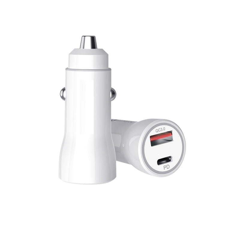 P21 PD 20W USB-C / Type-C + QC3.0 18W USB Fast Car Charger with USB-C / Type-C to USB-C / Type-C Data Cable Set(White)