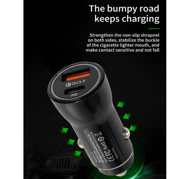 P21 PD 20W USB-C / Type-C + QC3.0 18W USB Fast Car Charger with USB-C / Type-C to USB-C / Type-C Data Cable Set(White)