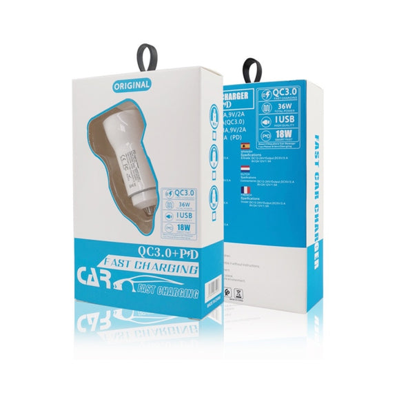 P21 PD 20W USB-C / Type-C + QC3.0 18W USB Fast Car Charger with USB-C / Type-C to USB-C / Type-C Data Cable Set(White)