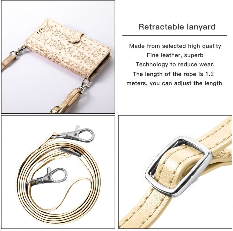For Samsung Galaxy A52 5G/4G Cute Cat and Dog Embossed Horizontal Flip Leather Case with Holder & Card Slots & Wallet & Crossbody Lanyard & Card Cover(Gold) - Galaxy Phone Cases by PMC TechLife | Online Shopping South Africa | PMC TechLife