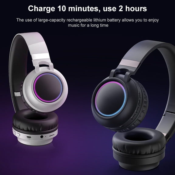 BD01 Colorful LED Bluetooth 5.0 Headphones Foldable Wireless HiFi Stereo Headset with Mic, Support TF Card / 3.5mm AUX(Black)
