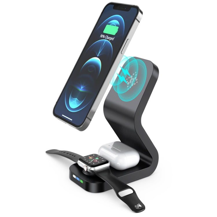 B-13 15W Max 3 in 1 Magnetic Wireless Charger for Mobile Phones & Apple Watchs & AirPods(Black) - Wireless Charger by PMC TechLife | Online Shopping South Africa | PMC TechLife