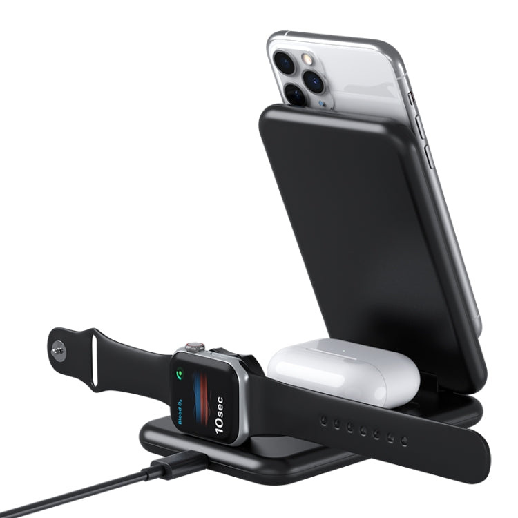 15W 3 in 1 Foldable Qi Fast Wireless Charger Station Phone Holder for iPhones & iWatchs & Airpods(Black)
