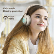BT06C Cute Wireless Bluetooth 5.0 Headset for Children with Microphone LED Light Suppport Aux-in(Apricot)