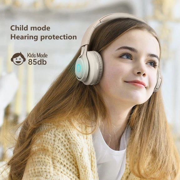BT06C Cute Wireless Bluetooth 5.0 Headset for Children with Microphone LED Light Suppport Aux-in(Pink)