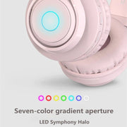 BT06C Cute Wireless Bluetooth 5.0 Headset for Children with Microphone LED Light Suppport Aux-in(Apricot)