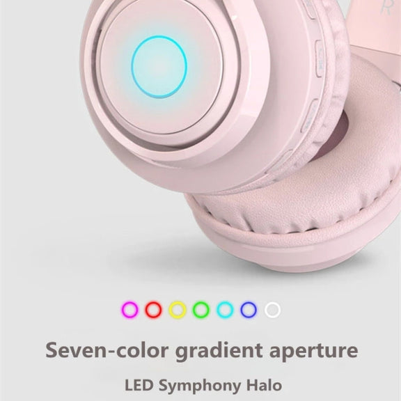 BT06C Cute Wireless Bluetooth 5.0 Headset for Children with Microphone LED Light Suppport Aux-in(Pink)
