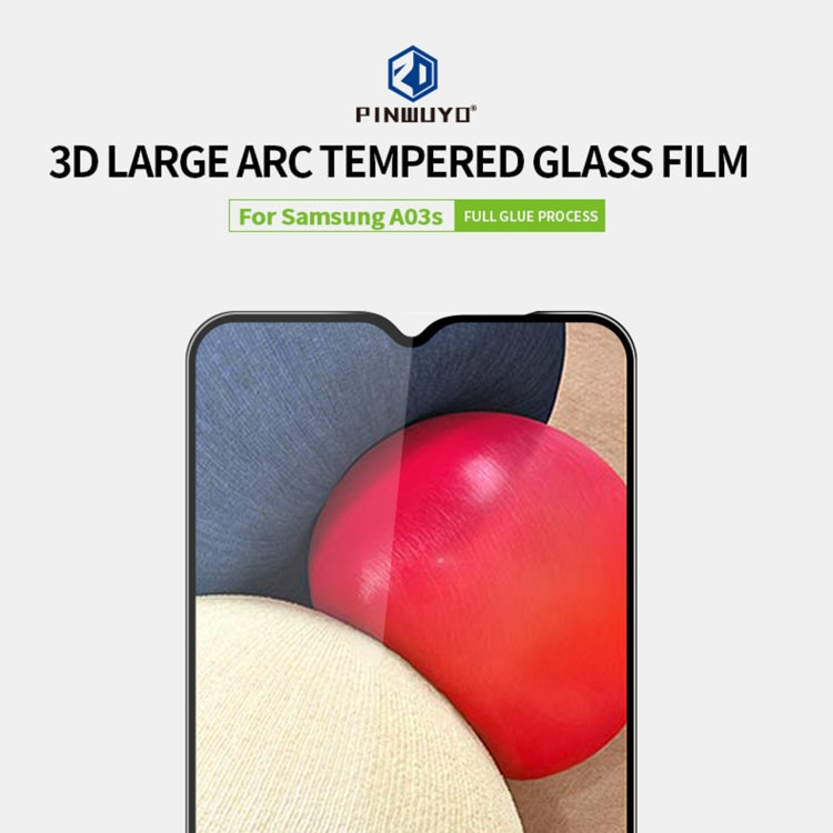 For Samsung Galaxy A03s 164mm PINWUYO 9H 3D Curved Full Screen Explosion-proof Tempered Glass Film(Black)