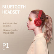 P1 Wireless Bluetooth 5.0 Stereo Soft Leather Earmuffs Foldable Headset Built-in Mic for PC / Cell Phones(Red)