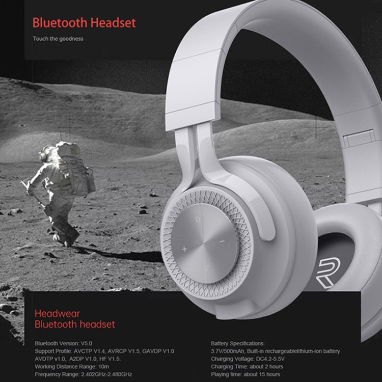 P1 Wireless Bluetooth 5.0 Stereo Soft Leather Earmuffs Foldable Headset Built-in Mic for PC / Cell Phones(Gray) - Headset & Headphone by PMC TechLife | Online Shopping South Africa | PMC TechLife