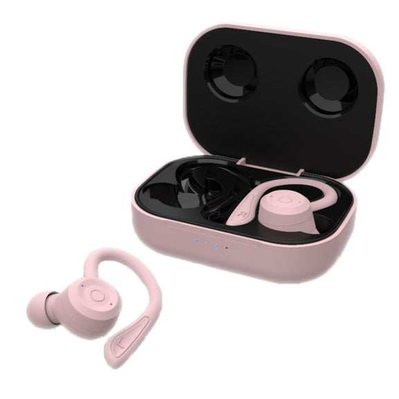 T20 TWS Bluetooth Hooks Wireless Sports Headphones with Charging Box IPX6 Water-resistant Noise-cancelling Earphones(Pink)