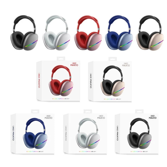 AKZ MAX10 Head-mounted RGB Wireless Bluetooth Music Headset With Microphone, Supports TF Card(Red)