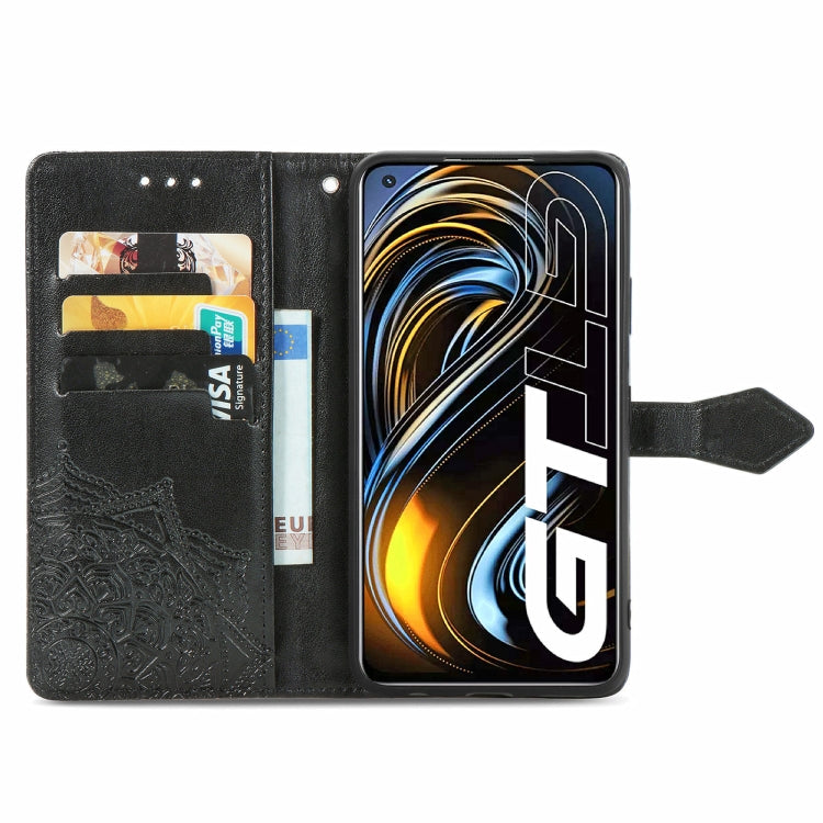 For OPPO Realme GT 5G / Realme Q3 Pro 5G Mandala Flower Embossed Horizontal Flip Leather Case with Holder & Three Card Slots & Wallet & Lanyard(Black) - free shipping - PMC TechLife - Order now!
