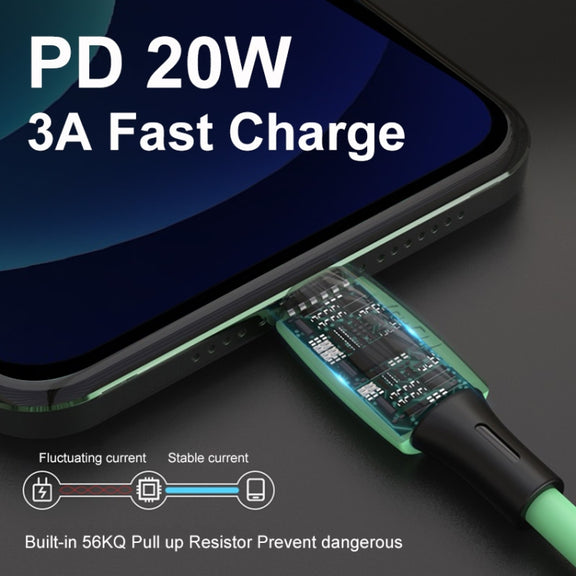 ENKAY Hat-Prince ENK-CB209 PD 20W 3A Type-C to 8 Pin Silicone Data Sync Fast Charging Cable, Cable Length: 1.2m(Purple)