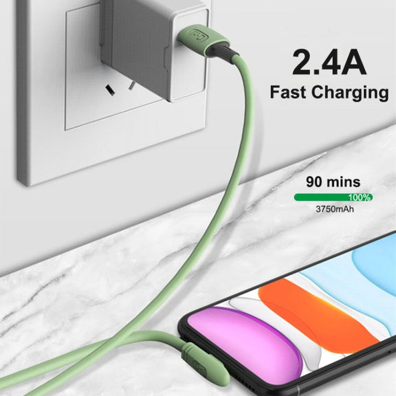 ENKAY Hat-Prince ENK-CB210 2.4A USB to 8 Pin 90 Degree Elbow Silicone Data Sync Fast Charging Cable, Cable Length: 1.2m(Green)