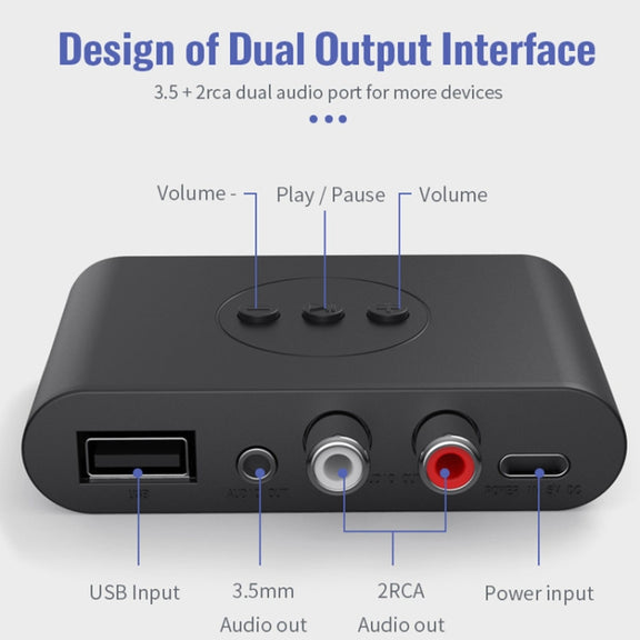 B21 Bluetooth 5.0 Audio Receiver AUX RCA Output U-disk Playback - Audio Receiver Transmitter by PMC TechLife | Online Shopping South Africa | PMC TechLife