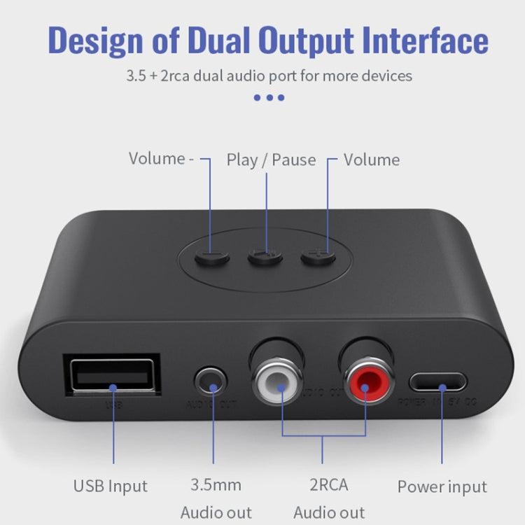 B21 Bluetooth 5.0 Audio Receiver AUX RCA Output U-disk Playback - Audio Receiver Transmitter by PMC TechLife | Online Shopping South Africa | PMC TechLife