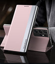 For Samsung Galaxy S21 Ultra 5G Side Electroplated Magnetic Ultra-Thin Horizontal Flip Leather Case with Holder(Pink) - free shipping - PMC TechLife - Order now!