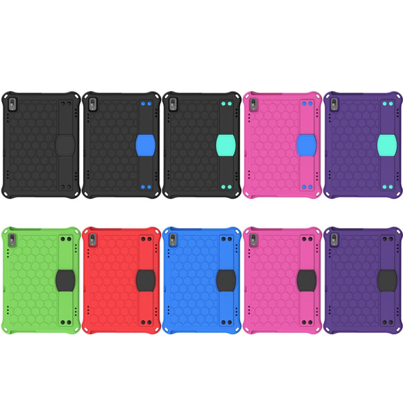 For Lenovo Tab M10 TB-X505X/F Honeycomb Design EVA + PC Material Four Corner Anti Falling Flat Protective Shell with Strap(RoseRed+Blue)