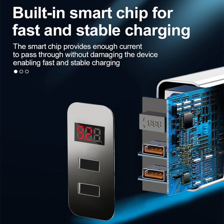 F002C QC3.0 USB + USB 2.0 LED Digital Display Fast Charger with USB to 8 Pin Data Cable, US Plug(White)