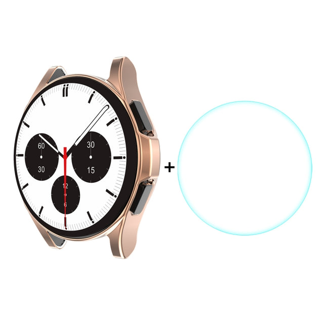 For Samsung Galaxy Watch4 Classic 42mm ENKAY Hat-Prince Full Coverage Electroplate Soft Case TPU HD Clear Cover + Tempered Glass Protector(Rose Gold) - Watch Cases by ENKAY