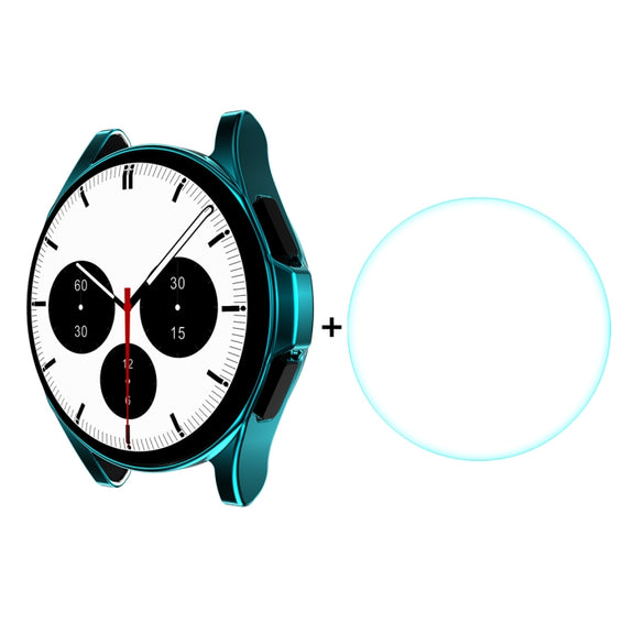 For Samsung Galaxy Watch4 Classic 42mm ENKAY Hat-Prince Full Coverage Electroplate Soft Case TPU HD Clear Cover + Tempered Glass Protector(Cyan) - Watch Cases by ENKAY