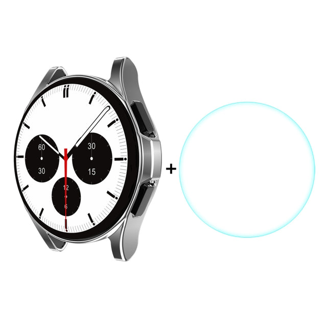 For Samsung Galaxy Watch4 Classic 42mm ENKAY Hat-Prince Full Coverage Electroplate Soft Case TPU HD Clear Cover + Tempered Glass Protector(Silver) - Watch Cases by ENKAY