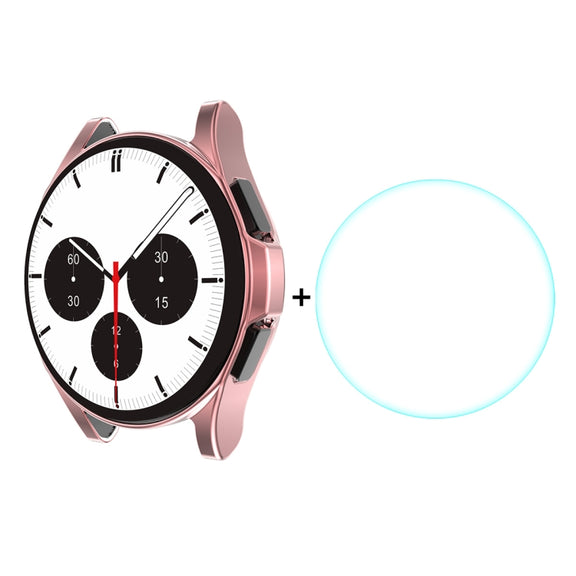 For Samsung Galaxy Watch4 Classic 46mm ENKAY Hat-Prince Full Coverage Electroplate Soft Case TPU HD Clear Cover + Tempered Glass Protector(Pink) - Watch Cases by ENKAY